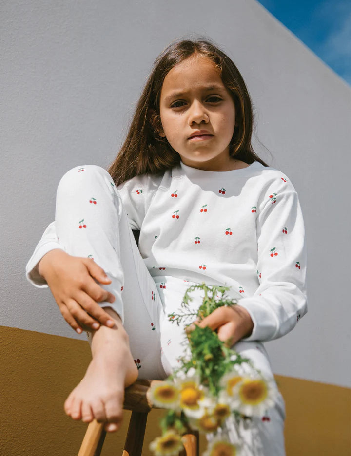 SLEEPY DOE KIDS CLASSIC PAJAMA SET / CHERRIES PALE BLUE