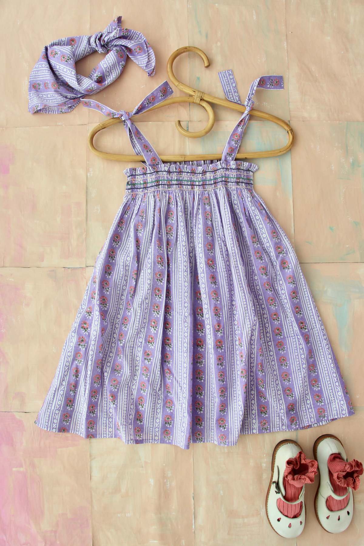 BONJOUR DIARY SKIRT DRESS + SCARF / PURPLE FLOWER STRIPE