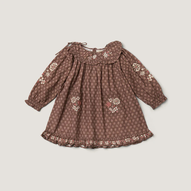 LALI KIDS BELLE DRESS / BROWN BLOCK PRINT