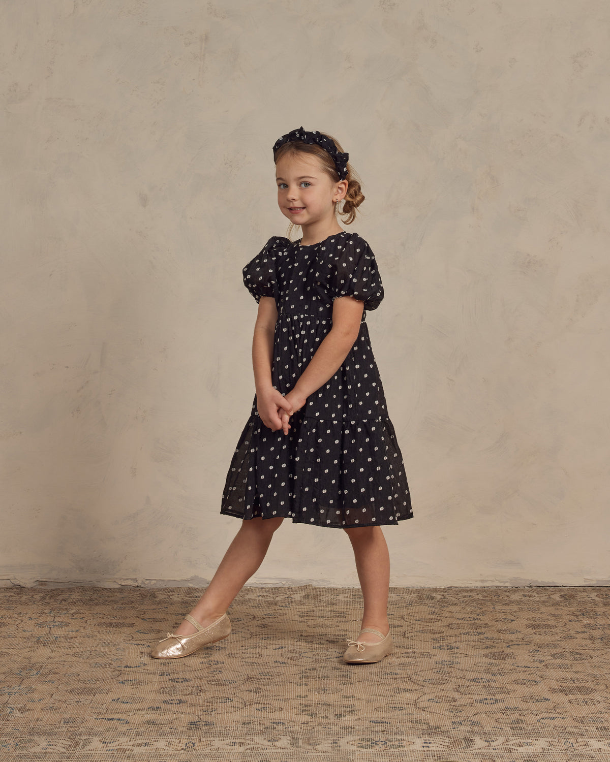 NORALEE GATHERED BRAIDED HEADBAND / BLACK &amp; IVORY DOT