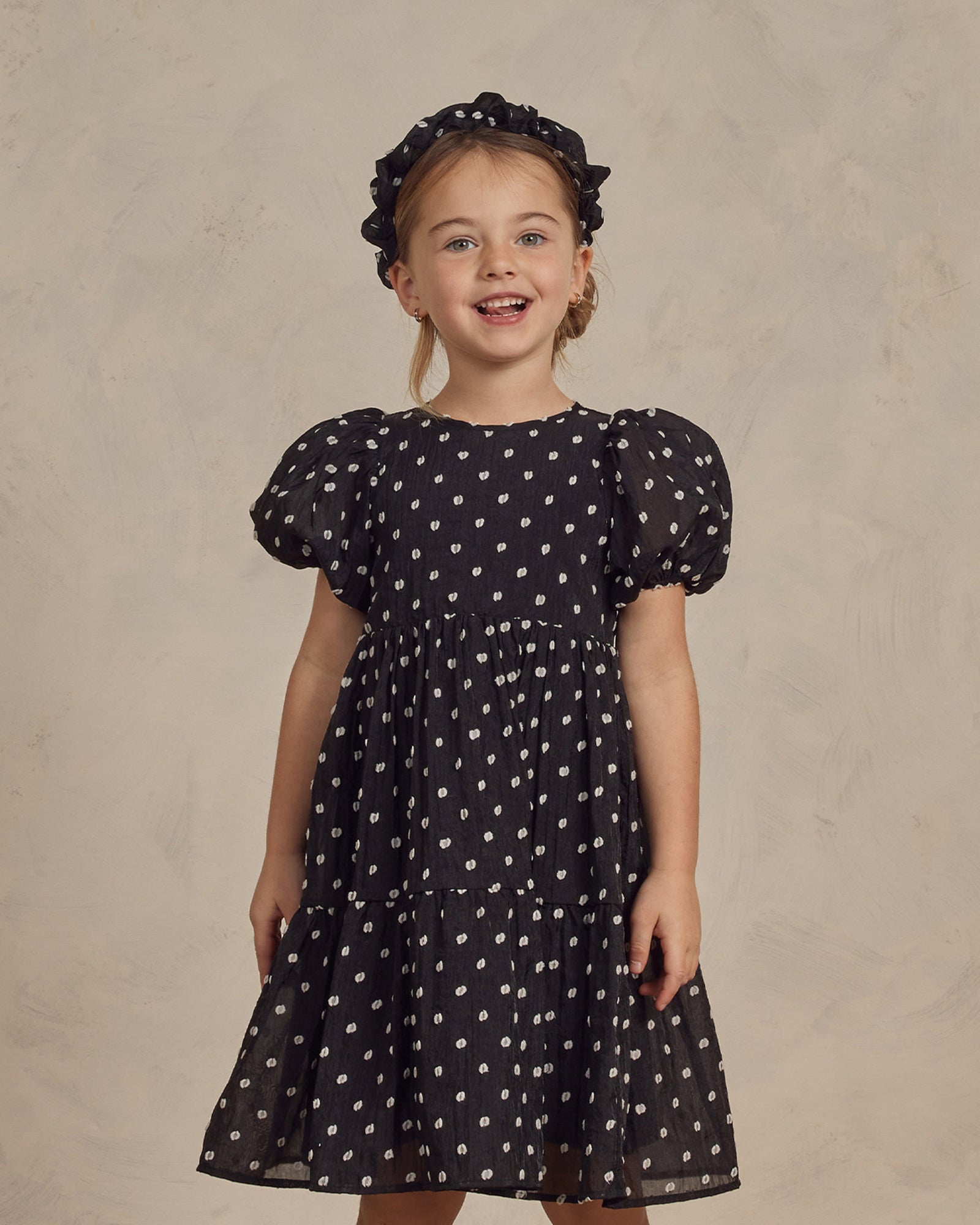 NORALEE GATHERED BRAIDED HEADBAND / BLACK & IVORY DOT