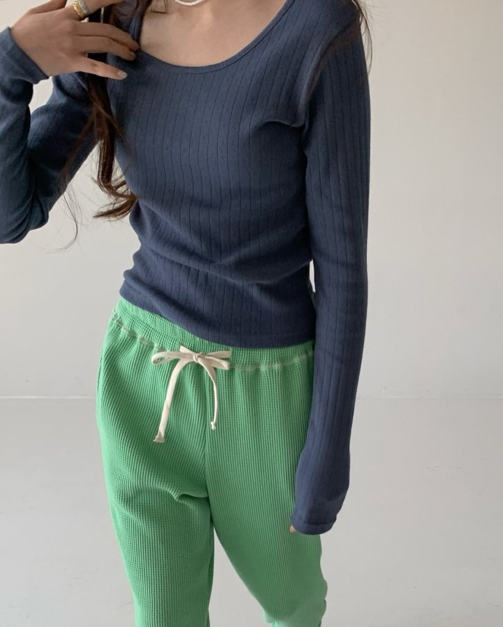 WOMEN&#39;S LONG SLEEVE POINTELLE TEE / NAVY