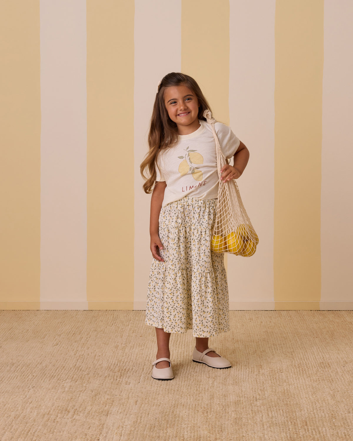 RYLEE + CRU TIERED MIDI SKIRT / LEMONS
