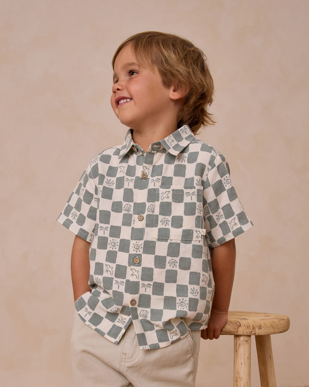 RYLEE + CRU COLLARED SHORT SLEEVE SHIRT / COASTAL CHECK