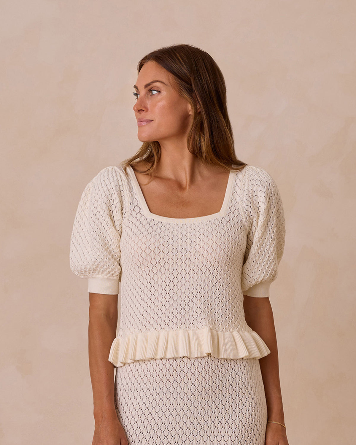 RYLEE + CRU WOMEN&#39;S KNIT PUFF SLEEVE TOP / IVORY
