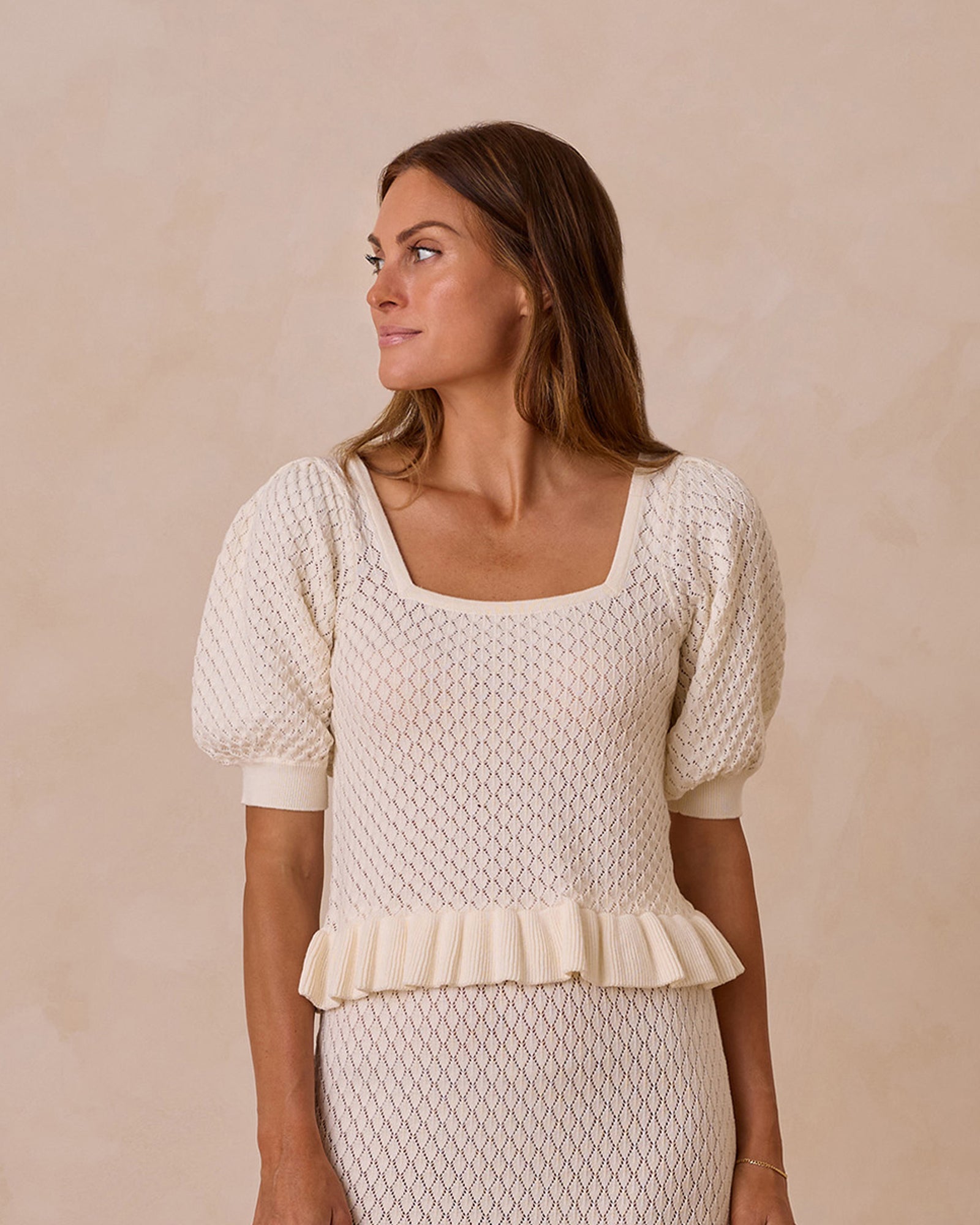 RYLEE + CRU WOMEN'S KNIT PUFF SLEEVE TOP / IVORY