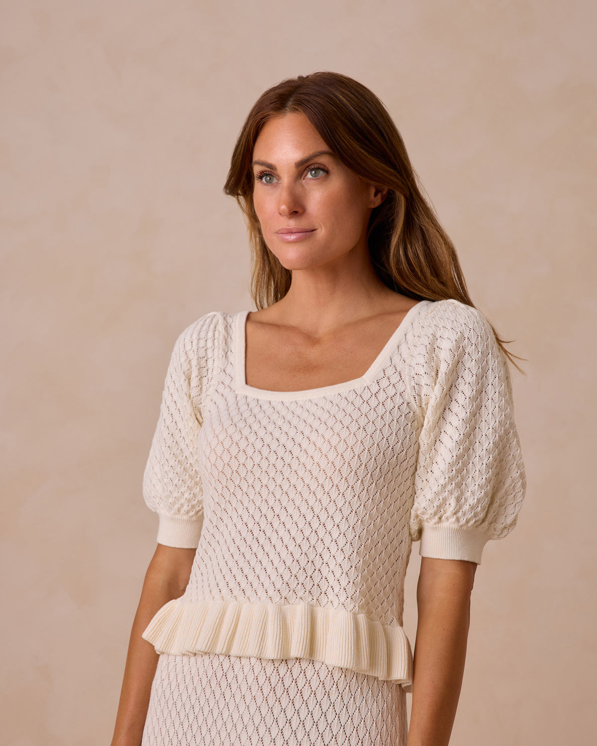 RYLEE + CRU WOMEN&#39;S KNIT PUFF SLEEVE TOP / IVORY