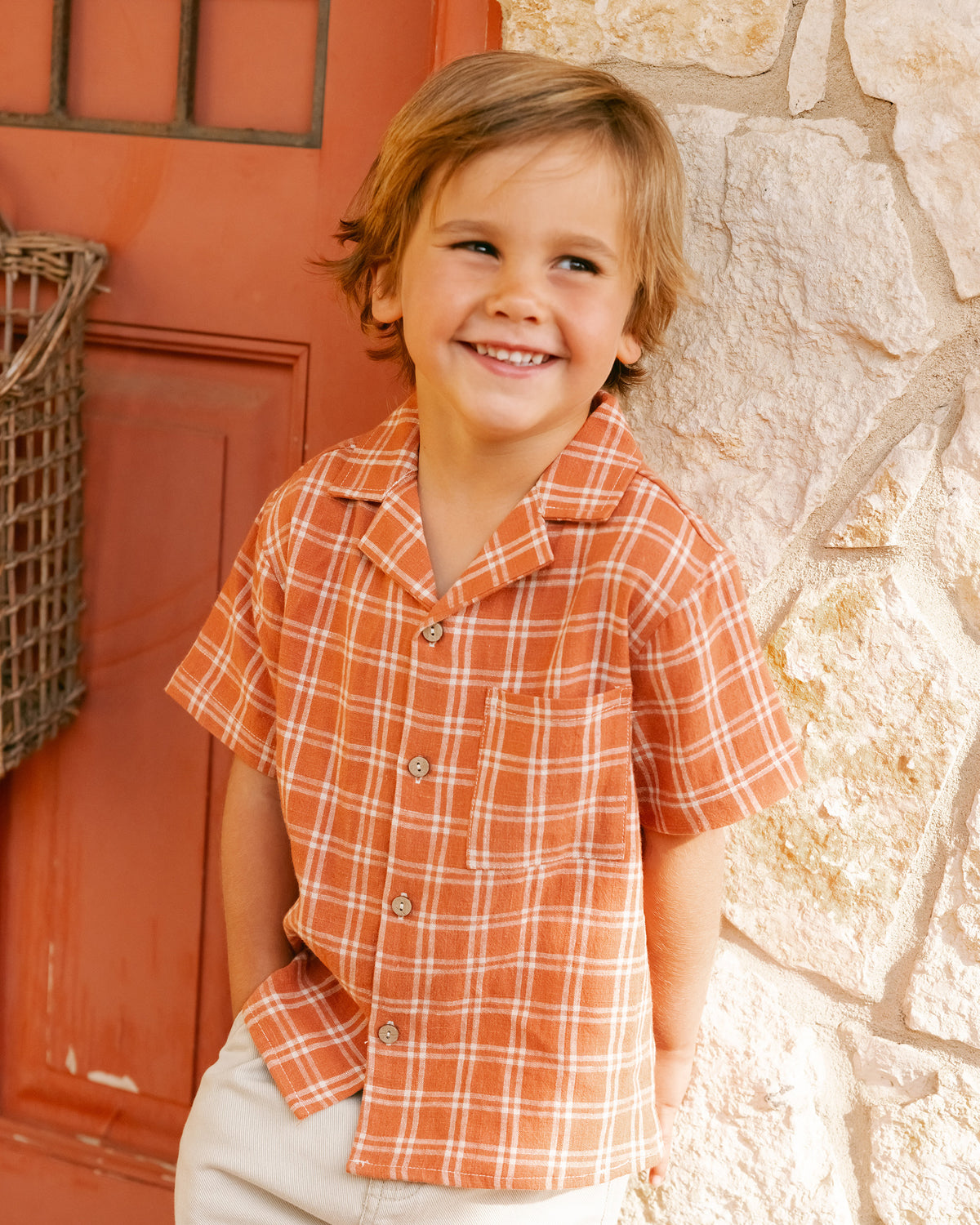 RYLEE + CRU LAPEL COLLARED SHIRT / POPPY CHECK