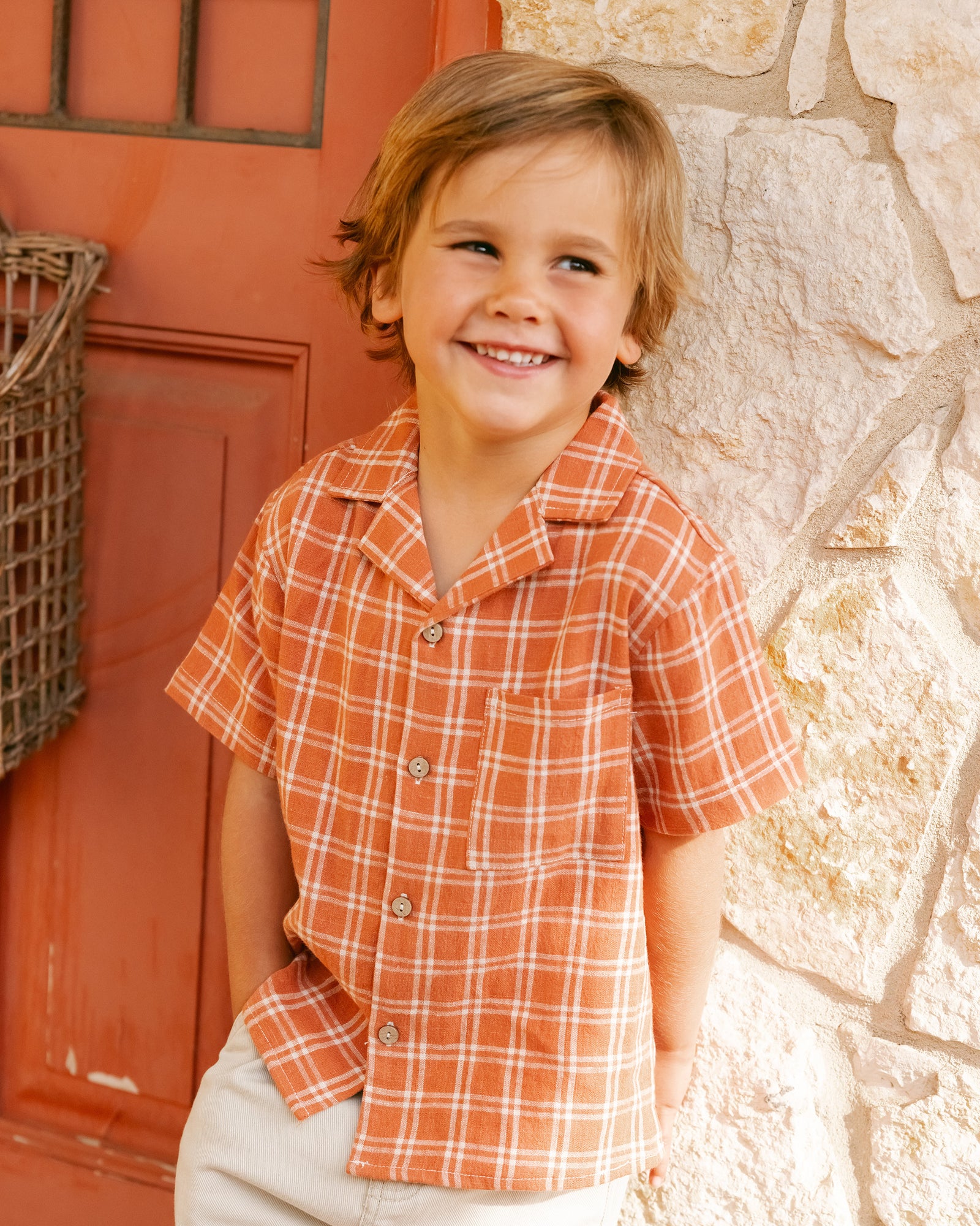 RYLEE + CRU LAPEL COLLARED SHIRT / POPPY CHECK