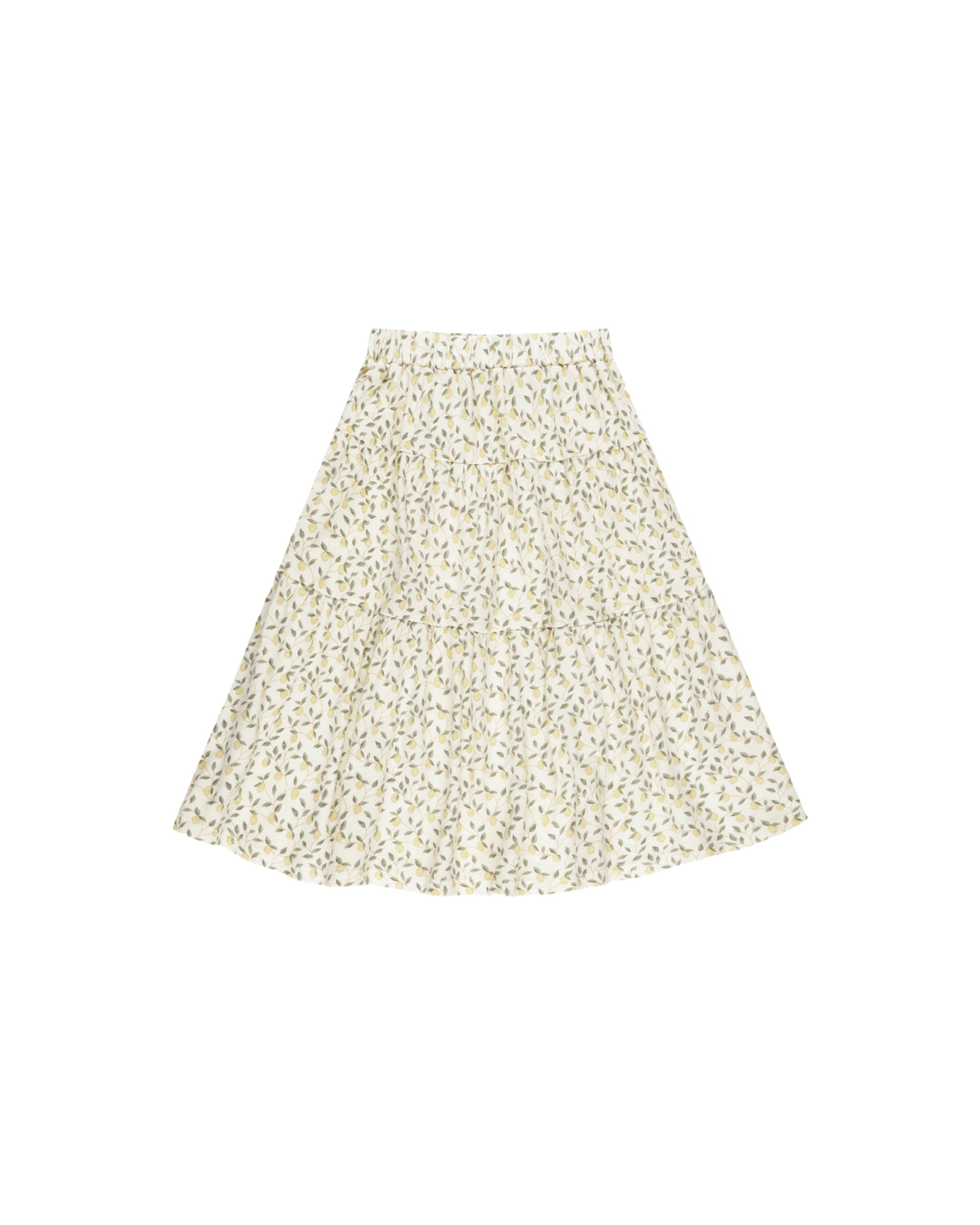 RYLEE + CRU TIERED MIDI SKIRT / LEMONS