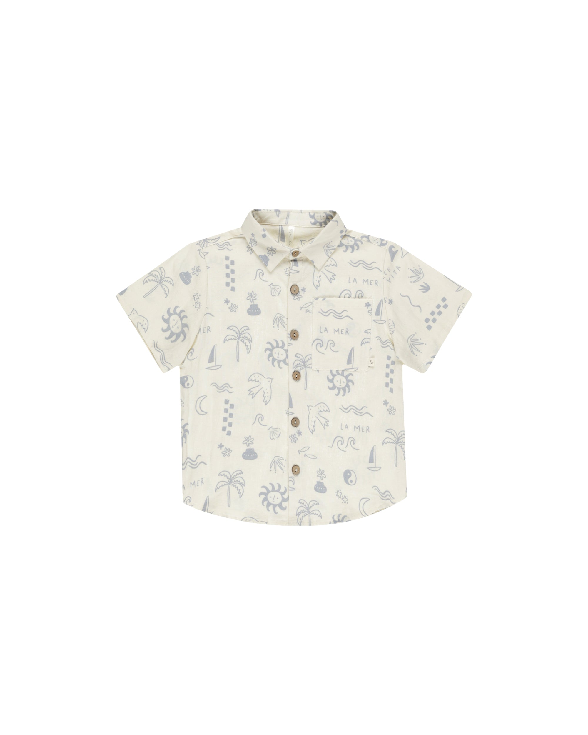 RYLEE + CRU COLLARED SHORT SLEEVE SHIRT / MEDITERRANEAN