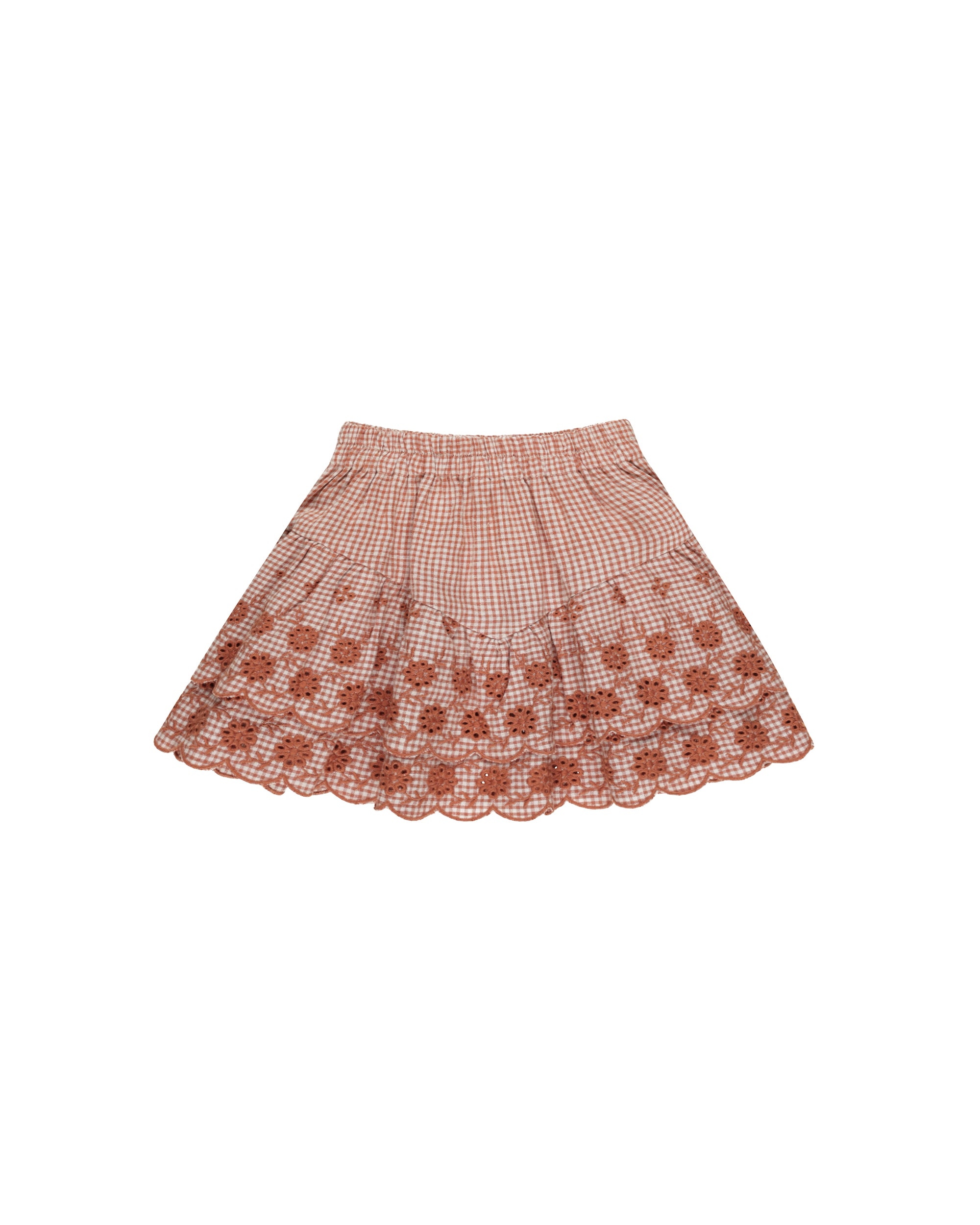 RYLEE + CRU TIERED MINI SKIRT / POPPY GINGHAM