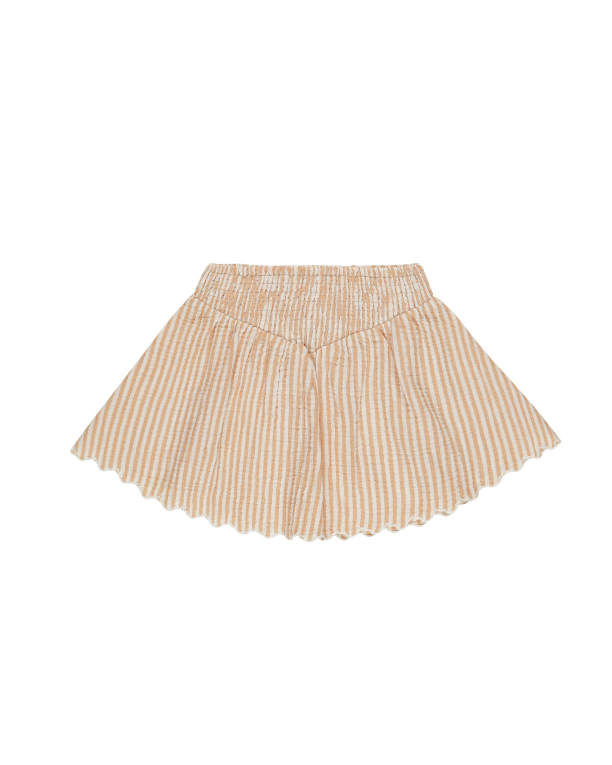 RYLEE + CRU SMOCKED V MINI SKIRT / GRAPEFRUIT STRIPE