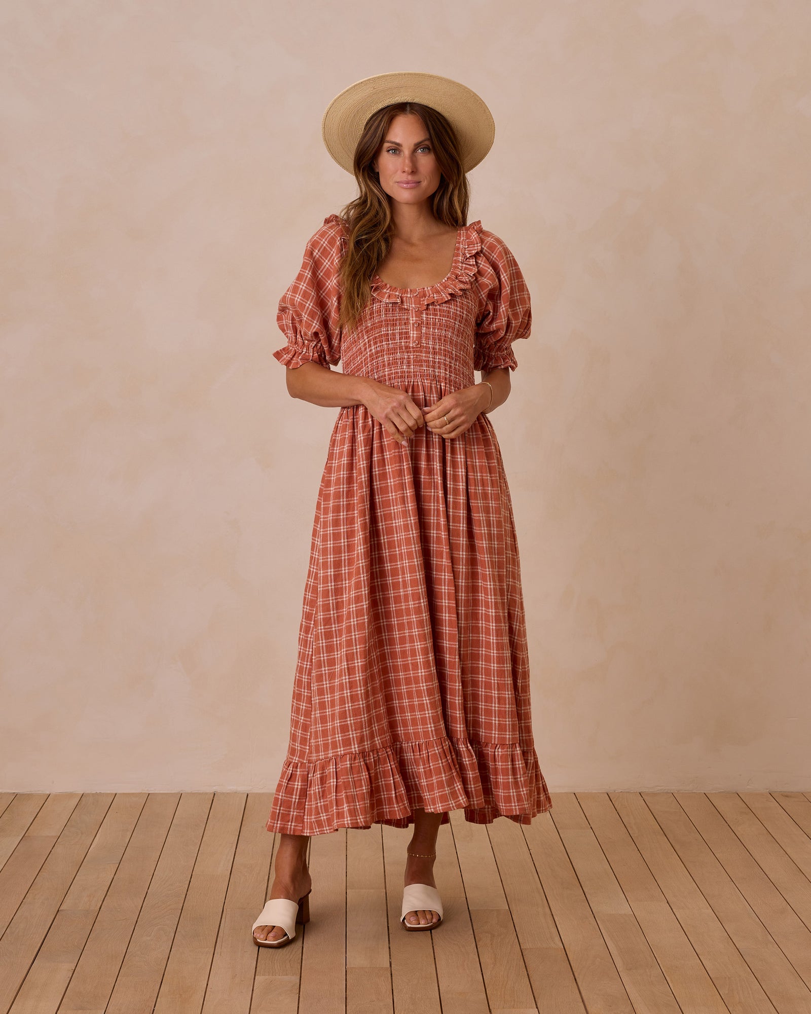 RYLEE + CRU WOMEN'S LEXI DRESS / POPPY CHECK