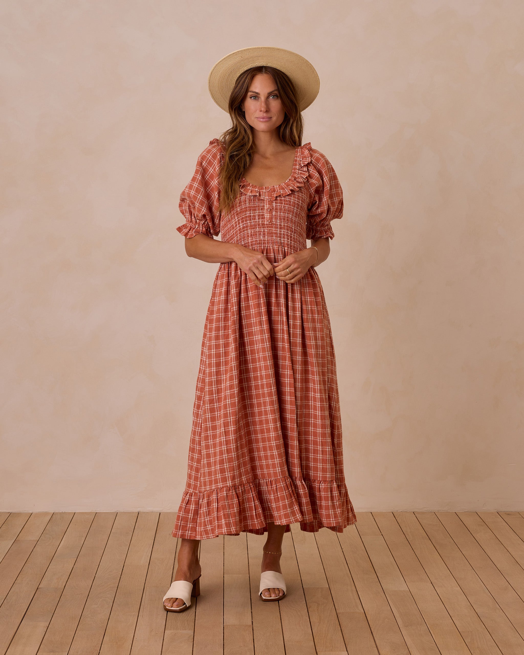 RYLEE + CRU WOMEN'S LEXI DRESS / POPPY CHECK - Milk + Bots RYLEE + CRU WOMEN'S LEXI DRESS / POPPY CHECK - Milk + Bots