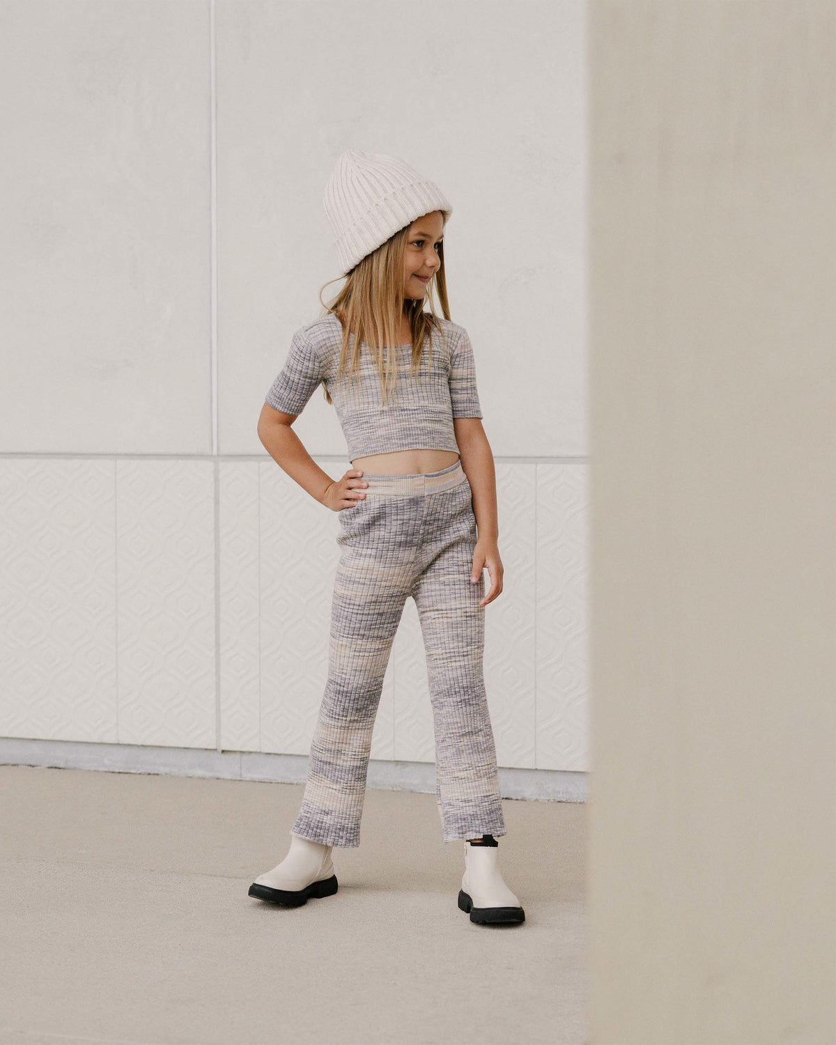 RYLEE + CRU SQUARE NECK RIB TEE / BLUE SPACE DYE