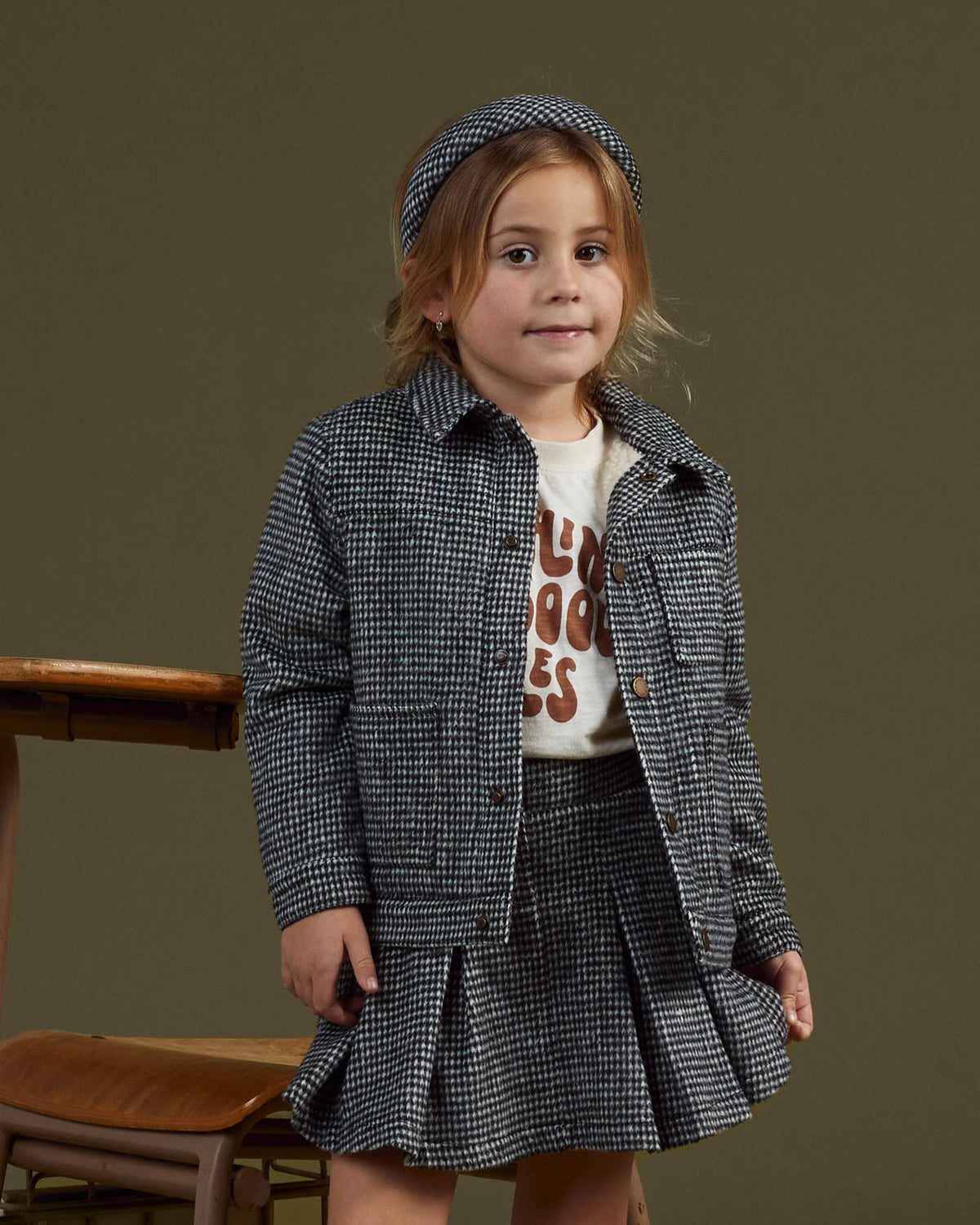 RYLEE + CRU TAILORED SKIRT/ BLACK HOUNDSTOOTH