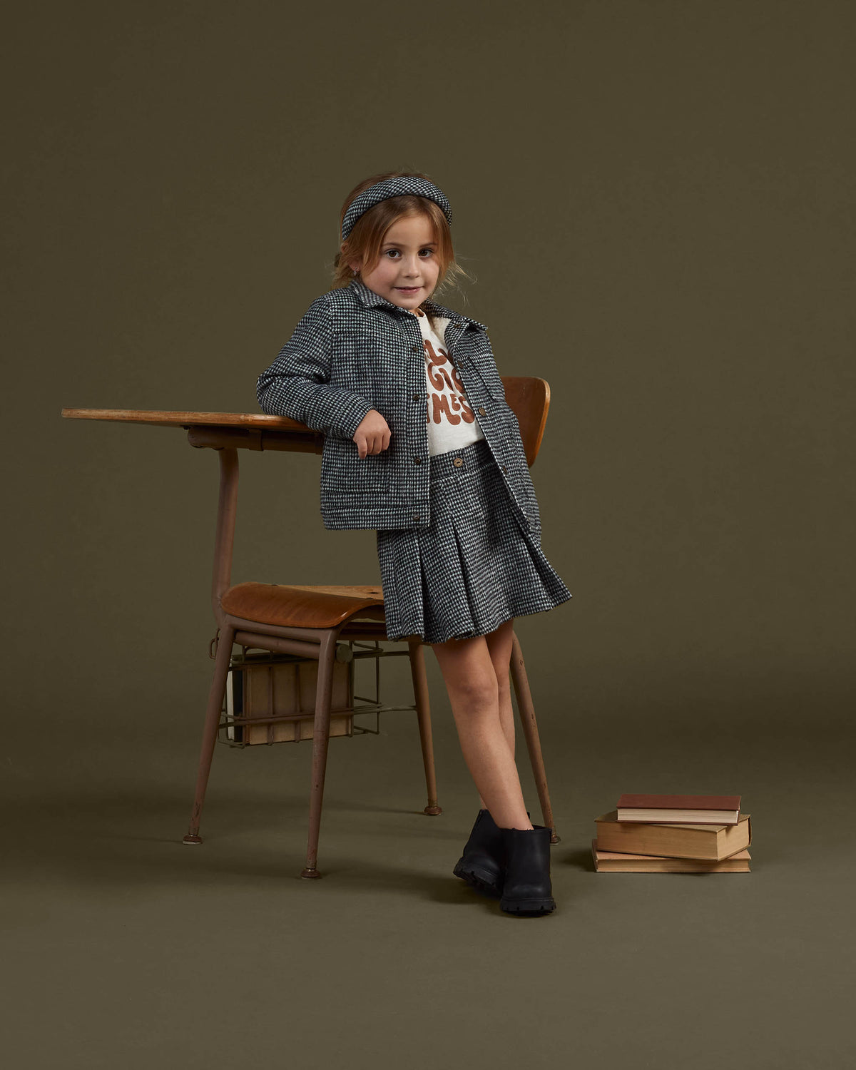 RYLEE + CRU TAILORED SKIRT/ BLACK HOUNDSTOOTH