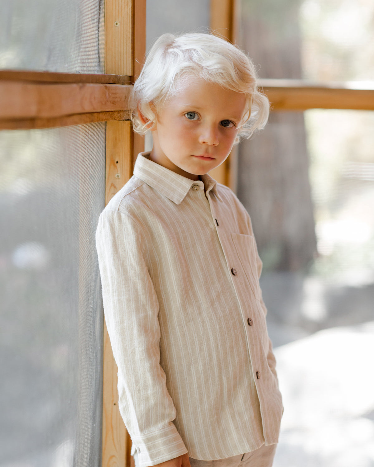 RYLEE + CRU COLLARED SHIRT / CHAMPAGNE STRIPE