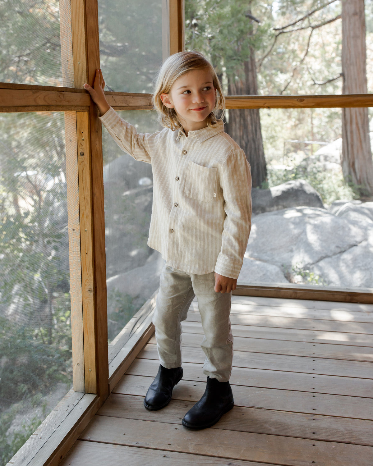 RYLEE + CRU COLLARED SHIRT / CHAMPAGNE STRIPE