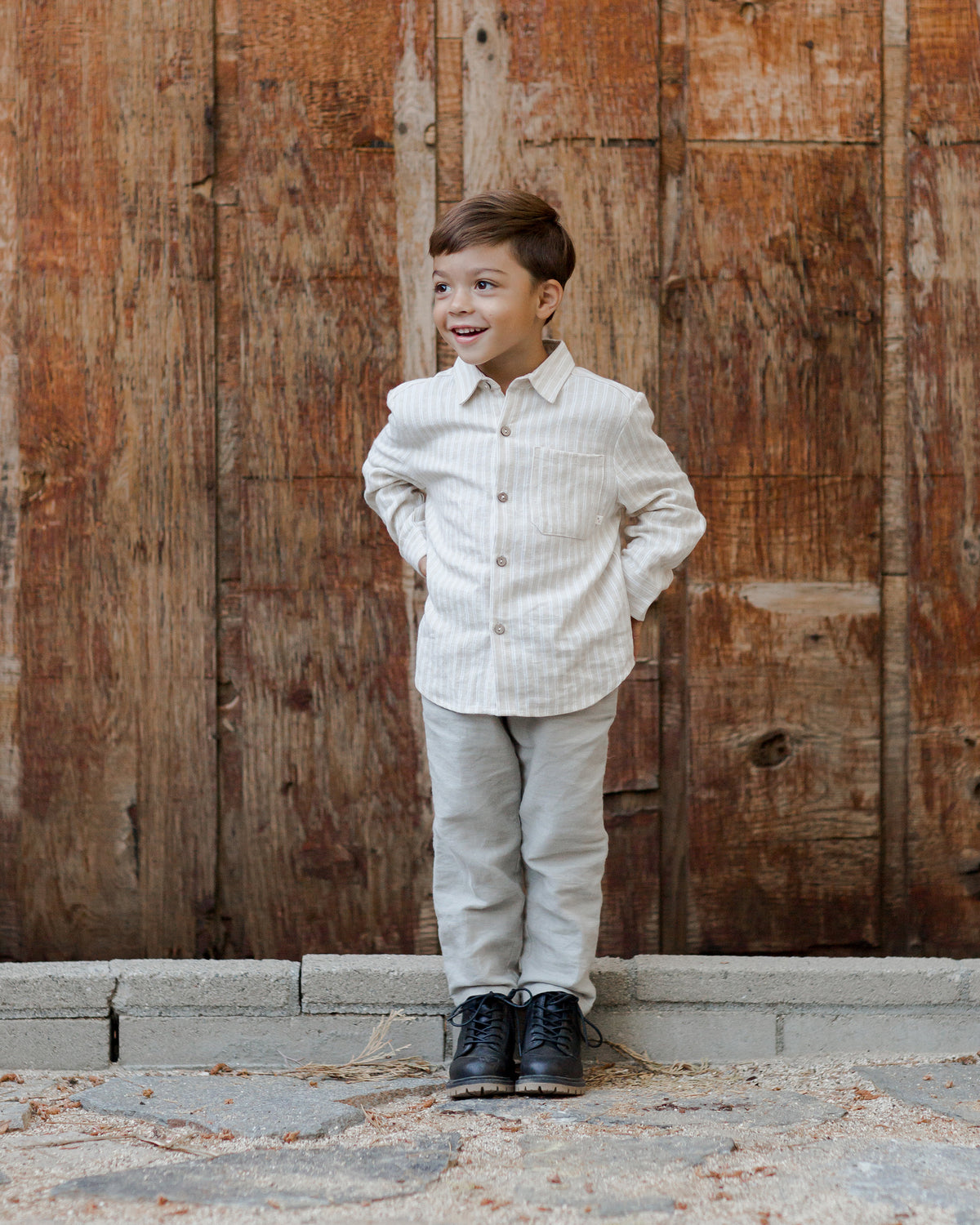 RYLEE + CRU COLLARED SHIRT / CHAMPAGNE STRIPE