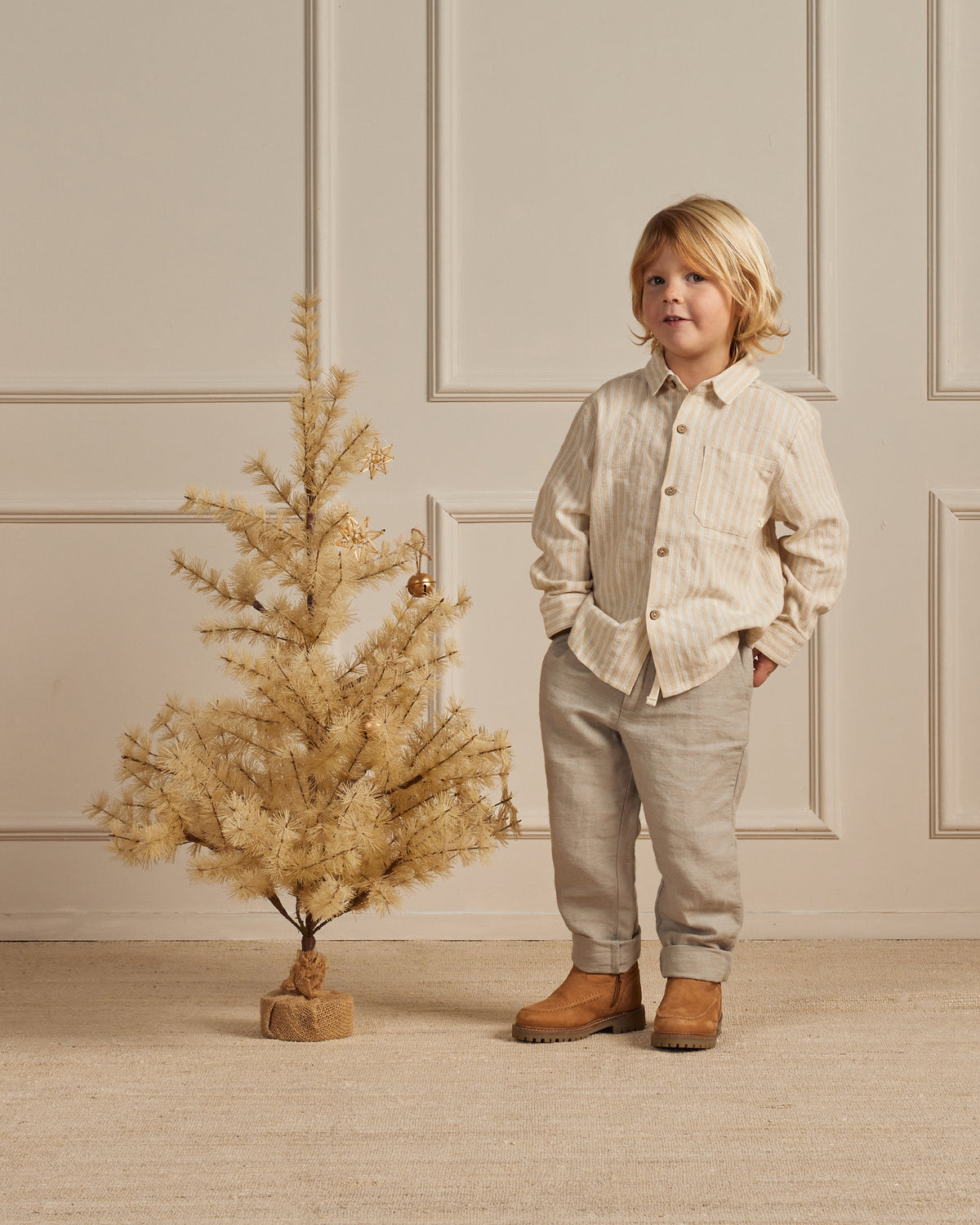 RYLEE + CRU COLLARED SHIRT / CHAMPAGNE STRIPE