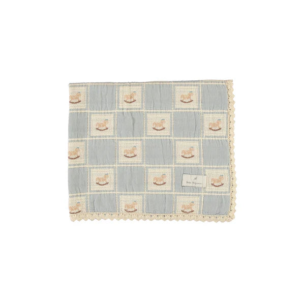 BEBE ORGANIC BLUE ROCKING HORSE PATCHWORK BLANKET