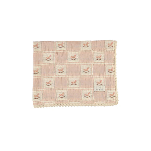 BEBE ORGANIC MAUVE ROCKING HORSE PATCHWORK BLANKET
