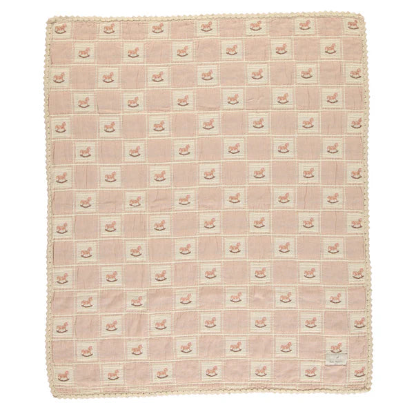 BEBE ORGANIC MAUVE ROCKING HORSE PATCHWORK BLANKET
