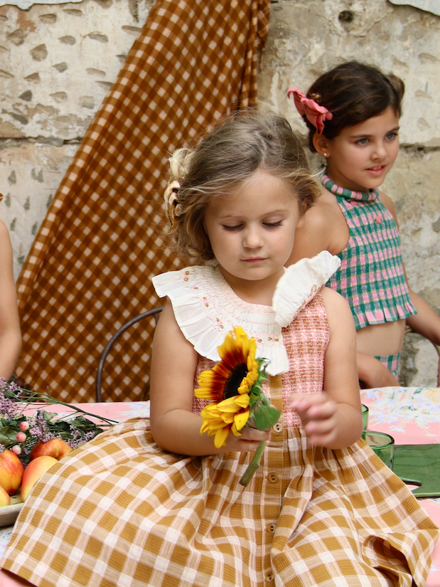 BONJOUR DIARY IBIZA TUNIC + BOW / CARAMEL STRAWBERRY CHECK