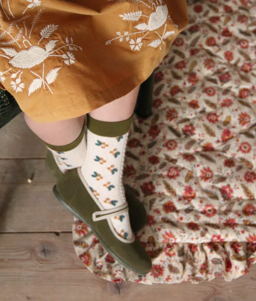 BONJOUR DIARY SOCKS / Farandole GREEN socks + matching hair knot