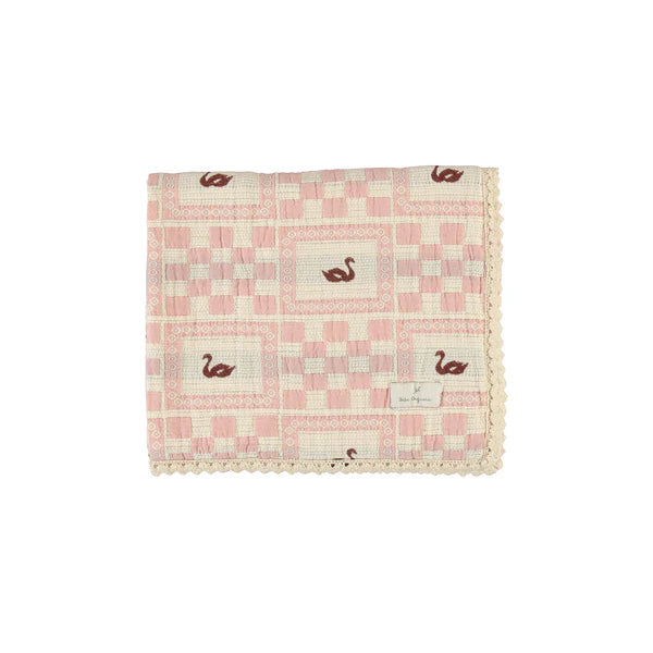 BEBE ORGANIC SWAN ROSE PATCHWORK BLANKET