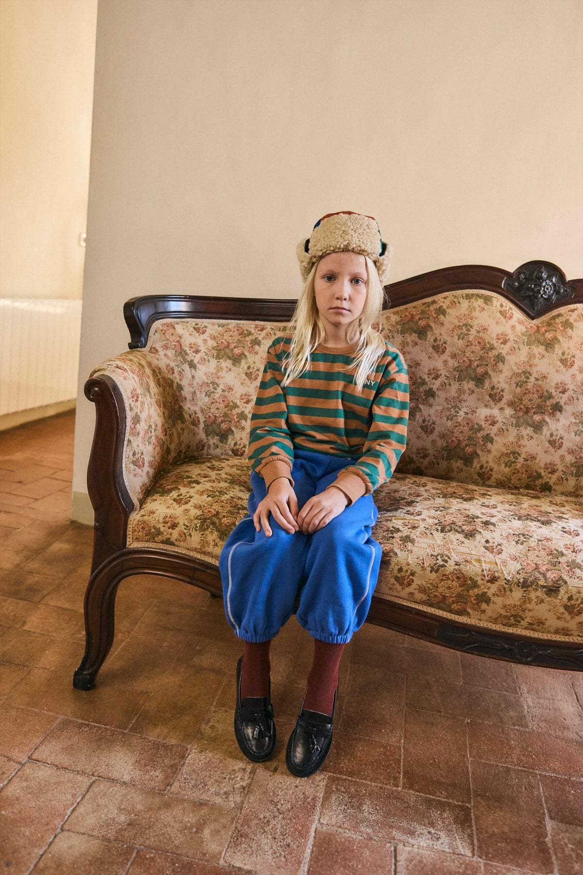 TINYCOTTONS STRIPES SLEEVE KNIT TEE / DARK GREEN