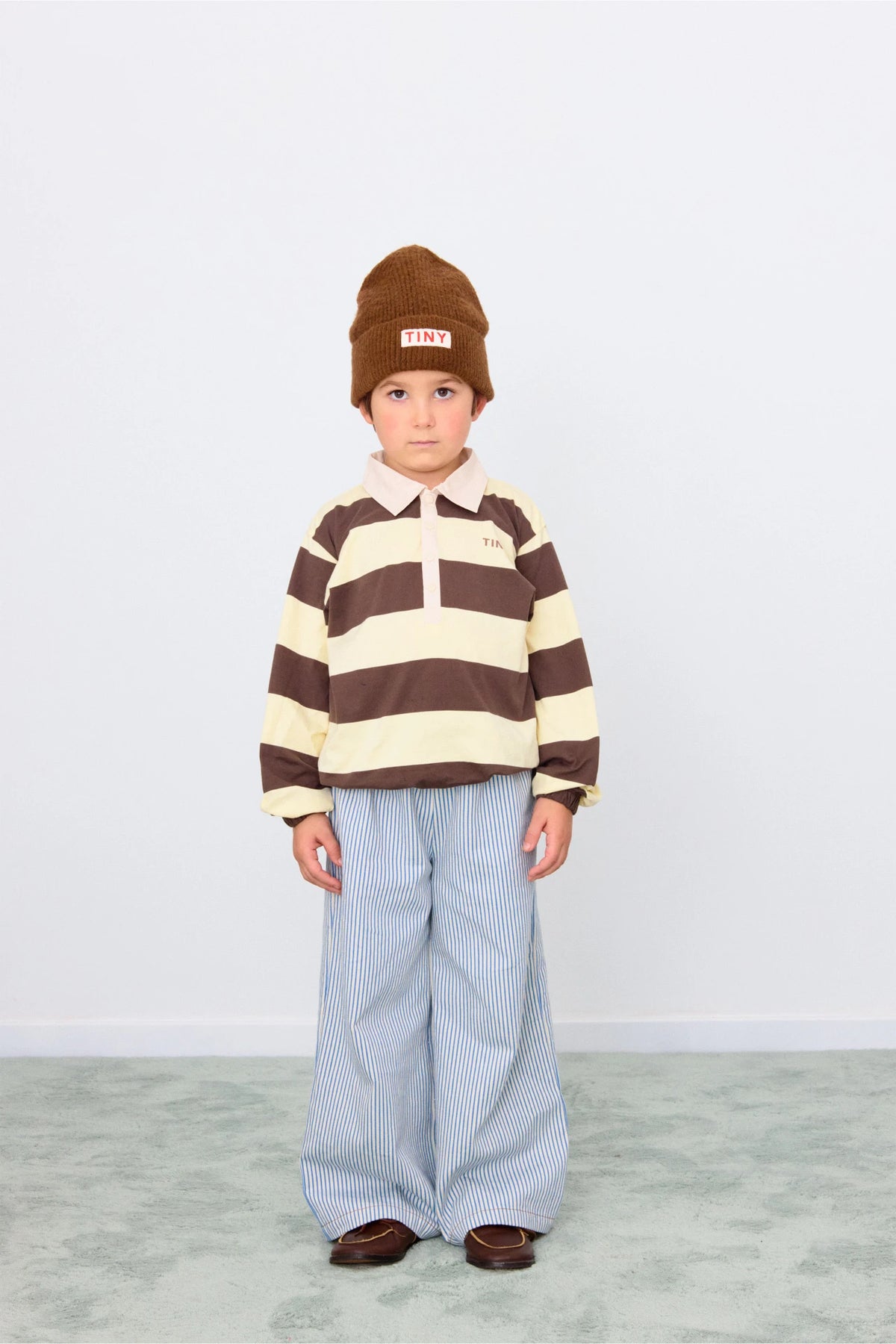 TINYCOTTONS STRIPES POLO TEE / DUSTY YELLOW