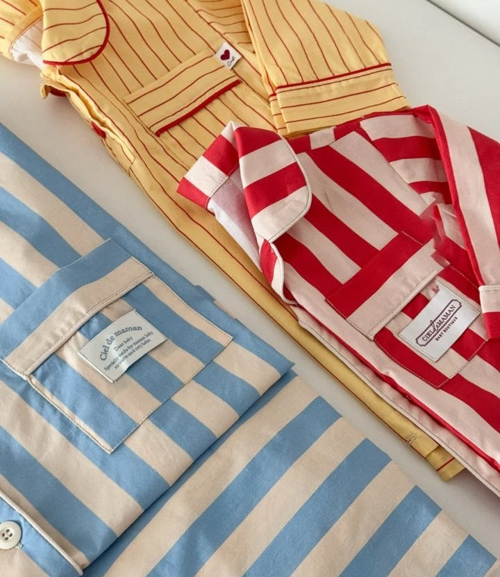 WOMEN&#39;S CANDY STRIPE PAJAMA SET / BLUE