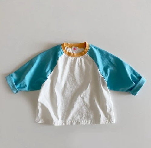 COLOR BLOCK RAGLAN TEE / GREEN / PINK / SKY