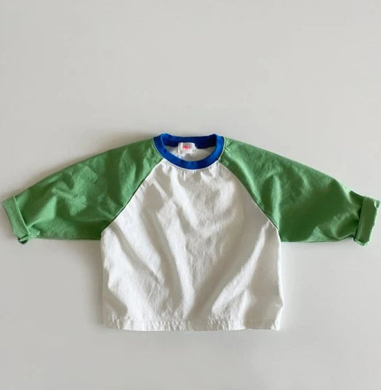 COLOR BLOCK RAGLAN TEE / GREEN / PINK / SKY