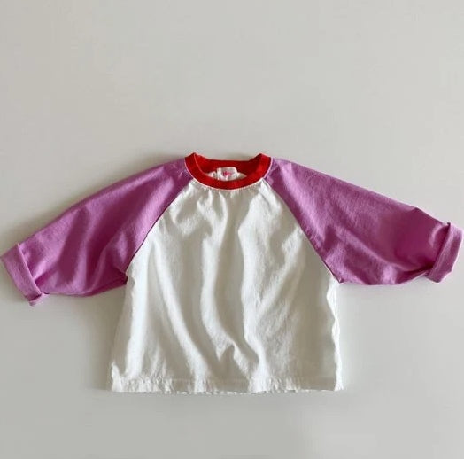 COLOR BLOCK RAGLAN TEE / GREEN / PINK / SKY