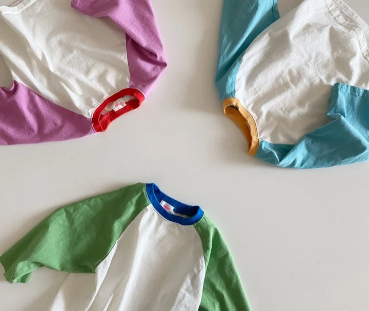 COLOR BLOCK RAGLAN TEE / GREEN / PINK / SKY