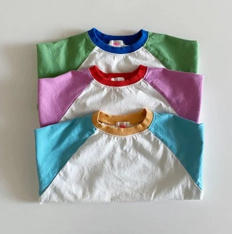 COLOR BLOCK RAGLAN TEE / GREEN / PINK / SKY