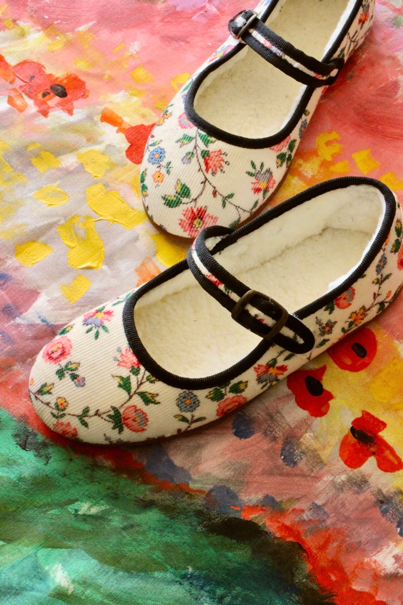 BONJOUR DIARY BALLERINA SHOES / IVORY FLOWER CORDUROY