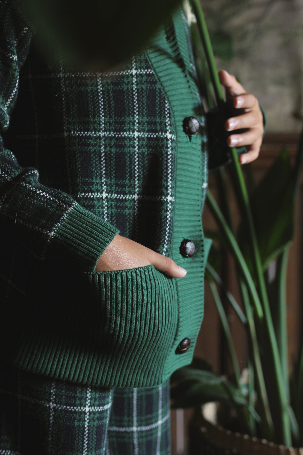 BONJOUR DIARY GREEN CHECKS CARDIGAN
