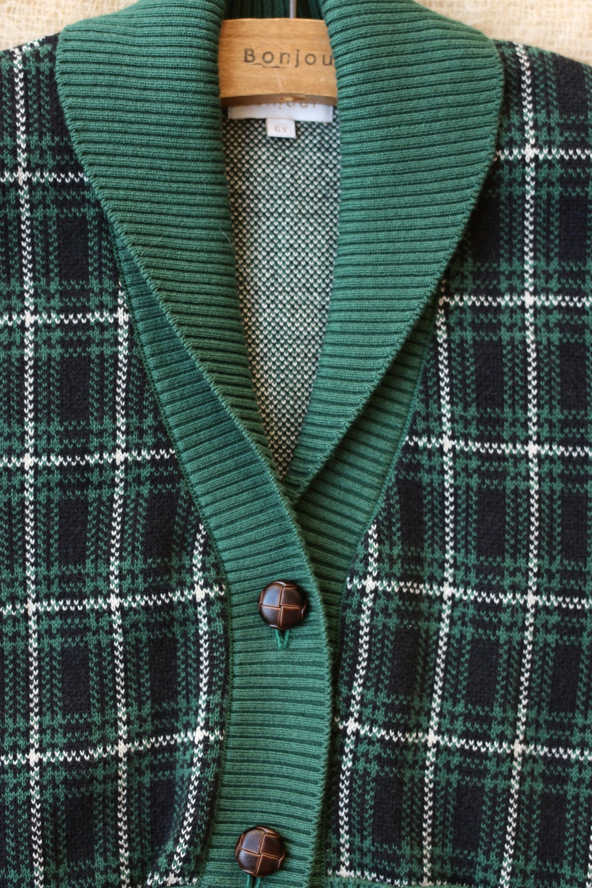 BONJOUR DIARY GREEN CHECKS CARDIGAN