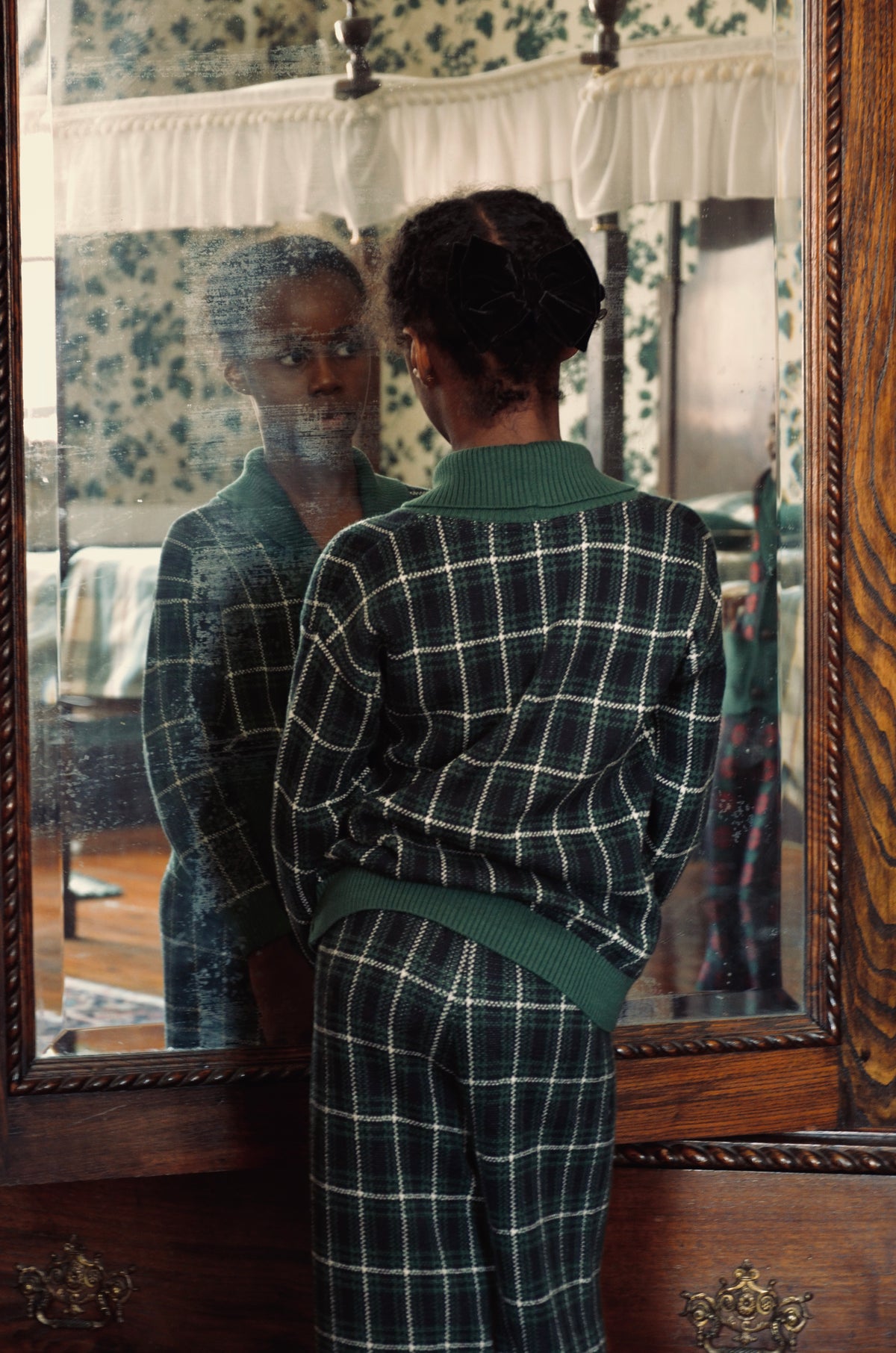 BONJOUR DIARY GREEN CHECKS CARDIGAN