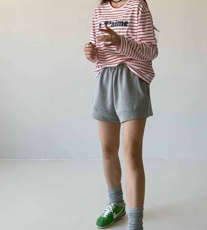 WOMEN'S JE'TAIME STRIPED TEE / CLASSIC RED