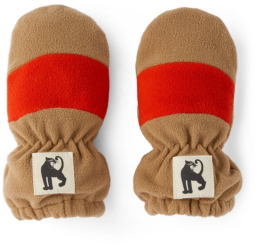 MINI RODINI FLEECE MITTENS / PANTHER / RED STRIPE