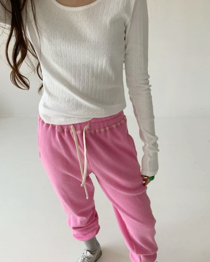 WOMEN&#39;S LONG SLEEVE POINTELLE TEE / IVORY