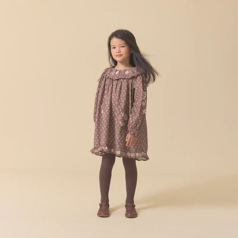 LALI KIDS BELLE DRESS / BROWN BLOCK PRINT