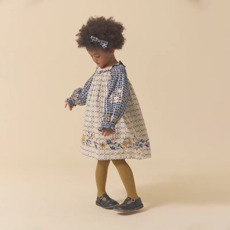 LALI KIDS TULIP DRESS / DOUBLE SIDED YARN DYE - Milk + Bots LALI KIDS TULIP DRESS / DOUBLE SIDED YARN DYE - Milk + Bots