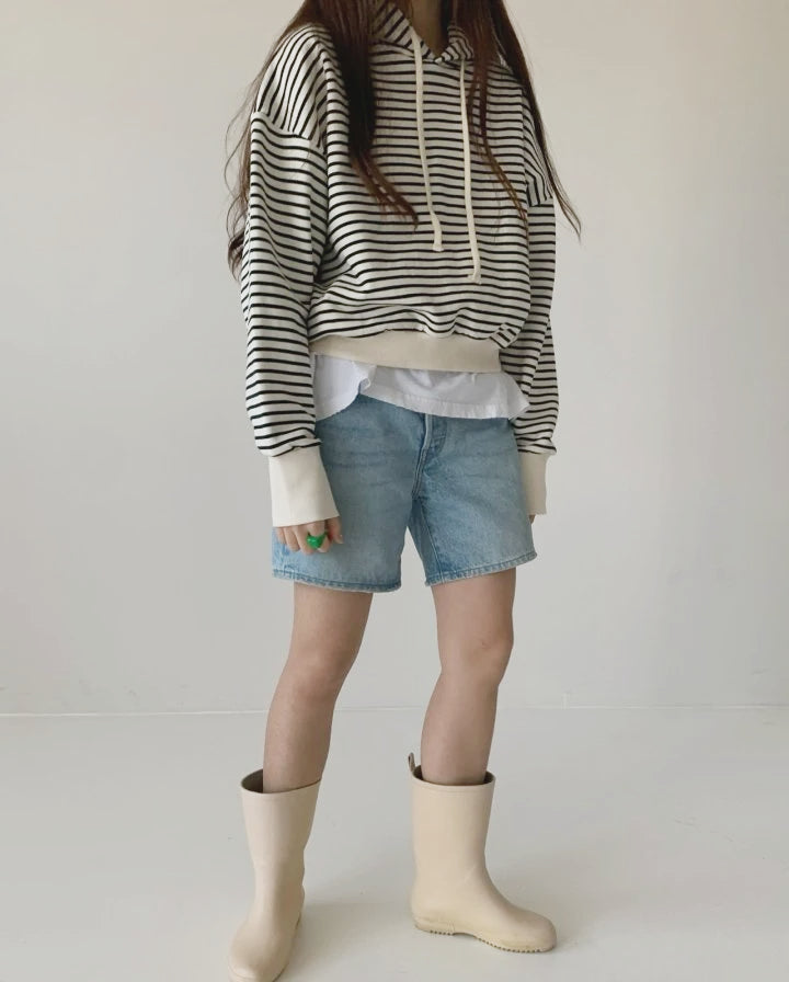 WOMEN&#39;S OFF-DUTY STRIPED PULLOVER HOODIE